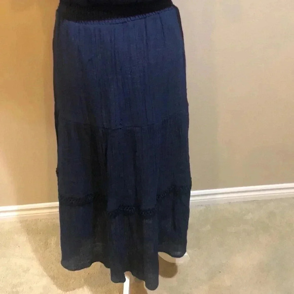 Luxology Blue Maxi Dress w/Short Bell Sleeves Gauzy material Tie Front Maxi-M - Picture 9 of 10